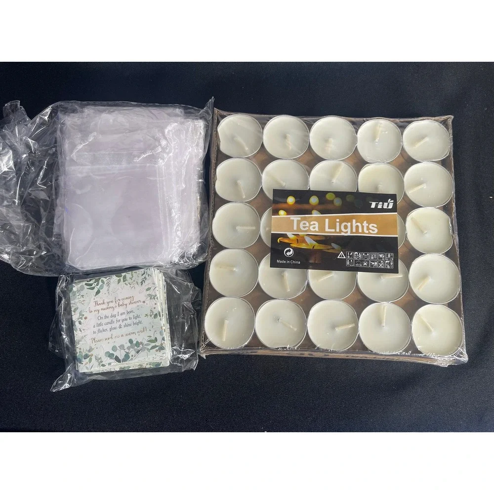 Qilery 50 Sets Baby Shower Favors Tea Light Candles Organza Bags Eucalyptus Tags